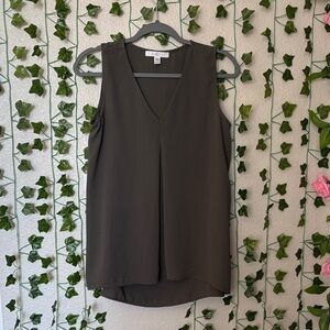 Fever Olive Sleeveless V-Neck Blouse